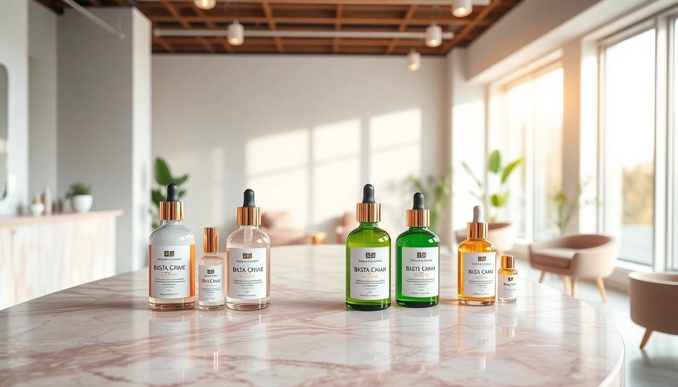 Det bästa serumet visas i en modern hudvårdsstudio med naturligt ljus och lyxig atmosfär.