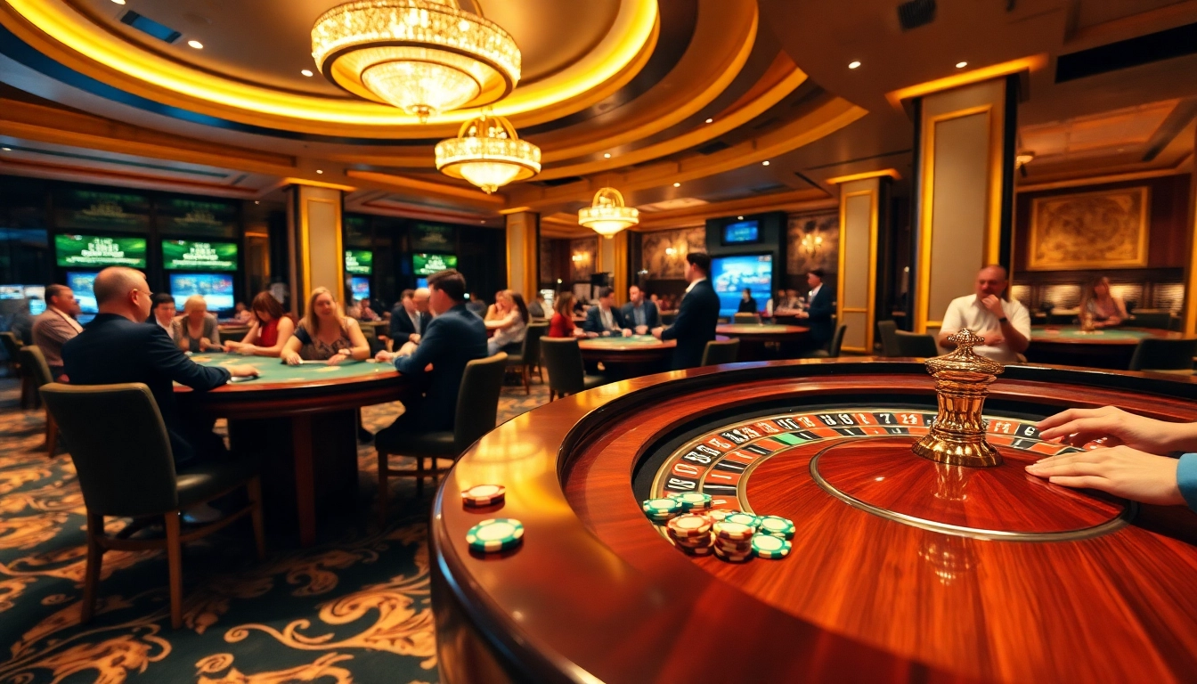 C168 gaming experience with players enjoying roulette and poker in a luxurious casino atmosphere.