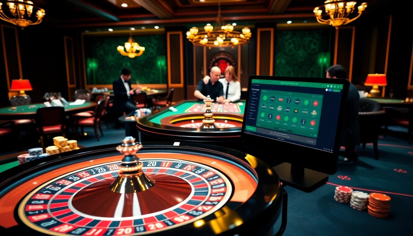 Experience the thrill at https://nk88.bio/ with professional gamblers at a vibrant casino table.