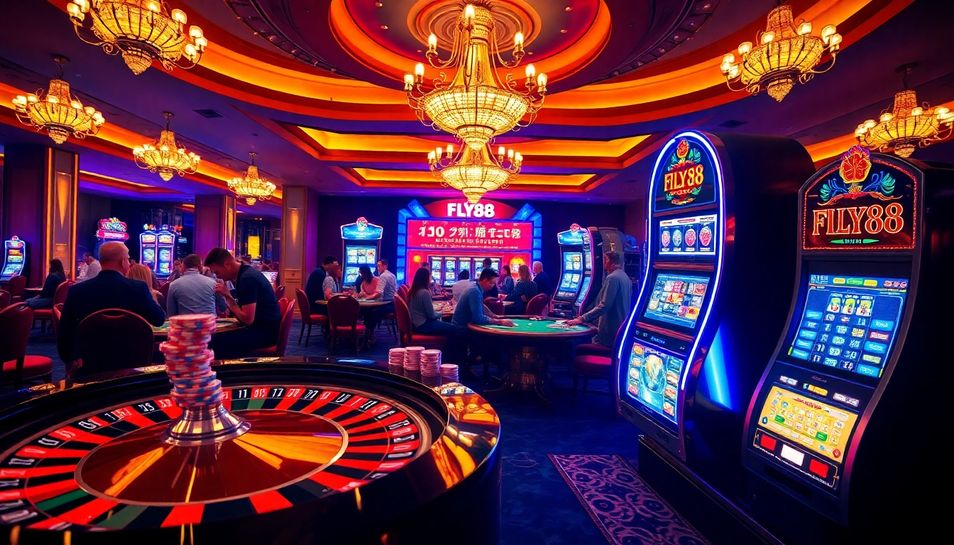 Engaged players at a luxurious casino table showcasing FLY88's thrilling gaming experience.