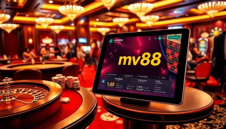 Experience the excitement of mv88 online gambling with vibrant casino visuals showcasing various games.