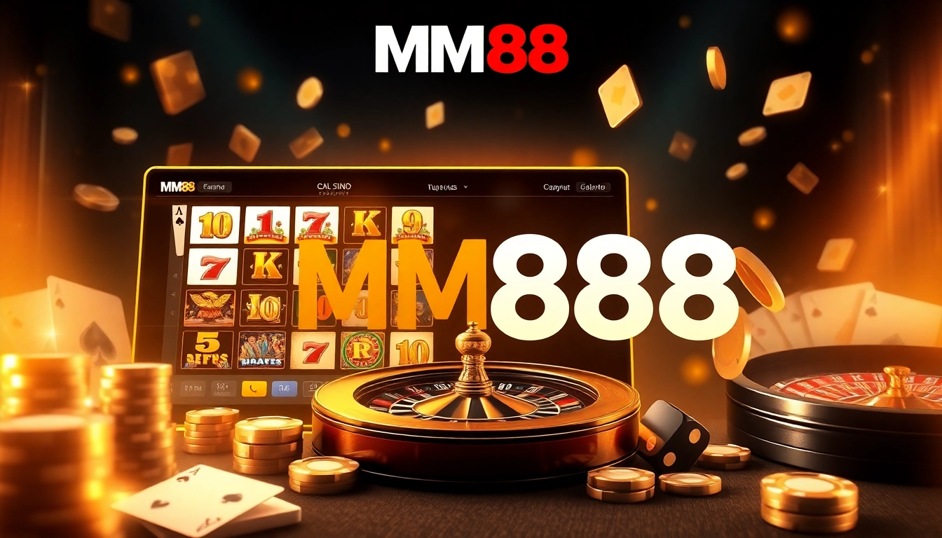 Experience mm88 đăng nhập with vibrant casino visuals, highlighting slots, poker, and roulette excitement.