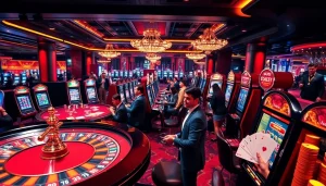 Play thrilling casino games at hitclub5br.com with vibrant tables and excited gamblers winning big.