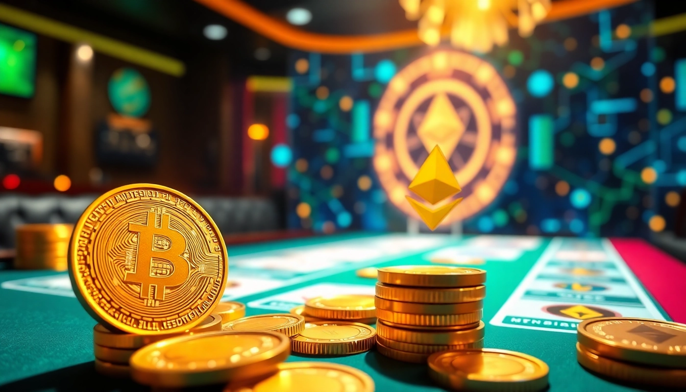 Jouez aux meilleurs casino crypto avec des symboles de crypto-monnaie sur une interface moderne.