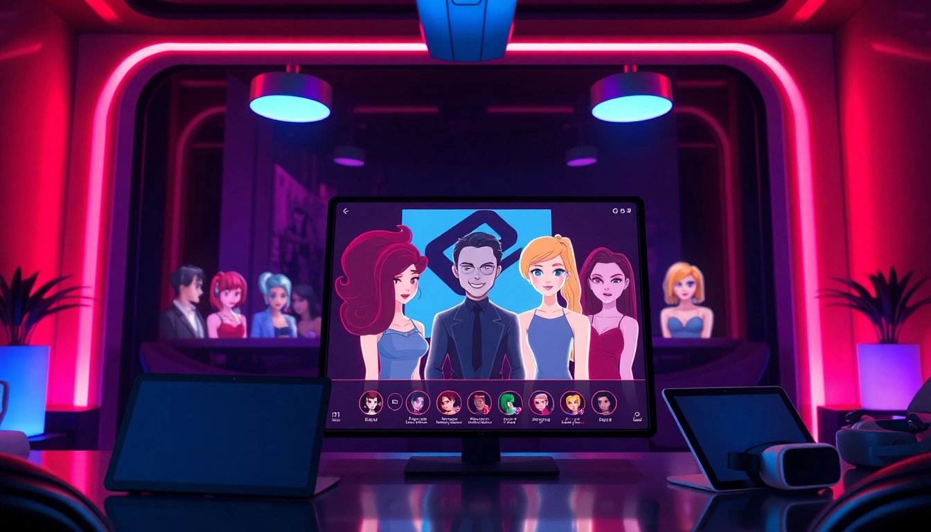 Engaging in ai nsfw chat with vibrant AI characters in a modern lounge.