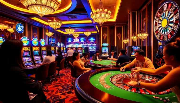 Experience the thrill at Five 88 casino, where players engage in exciting table games and vibrant slot machines.