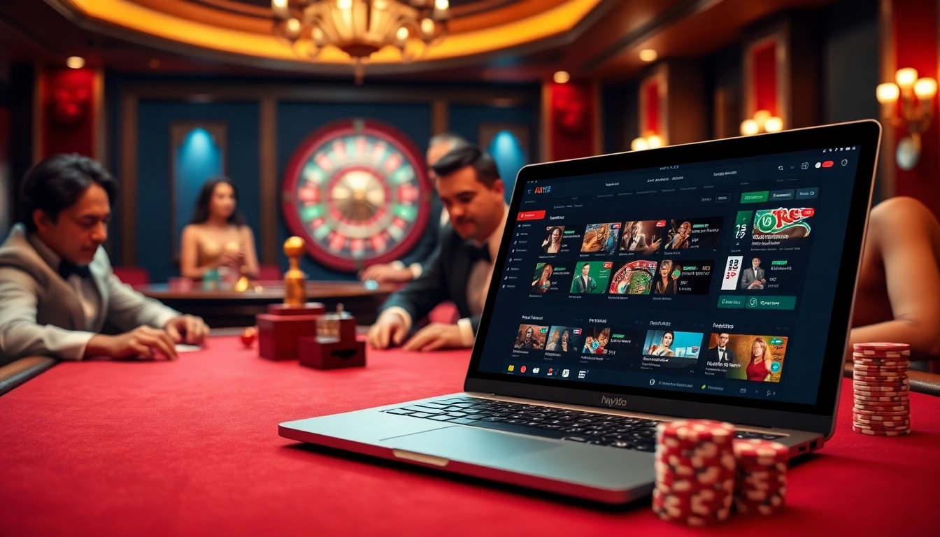 Players winning at a high-stakes poker table in a luxurious casino atmosphere featuring hay88.